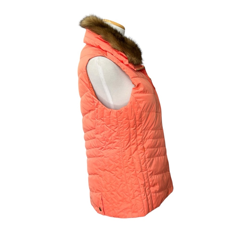 NWT Talbots Orange Down Quilted Vest Detachable Fur Collar M - Picture 2 of 12